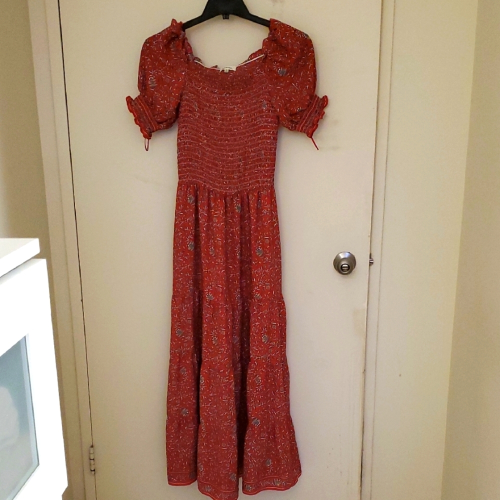Max Studio Elegant Red Floral Maxi Dress - Puff Sleeve/off Shoulder